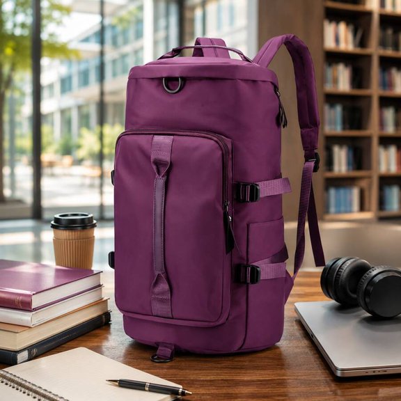 Purple Multipurpose Travel Backpack With Shoe Compartment And Laptop Sleeve