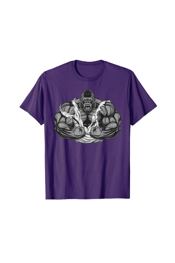 Purple Muscle Gorilla Fitness Workout T-Shirt for Bodybuilding Enthusiasts