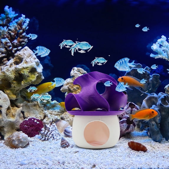 Purple Mushroom House Mushroom Ornament, Fish Decorations for Tank, Betta Fish Tank Decor, Fish Tank Supplies, 3X3.5 in Playful Functional Decor That Adds Whimsical Style to Any