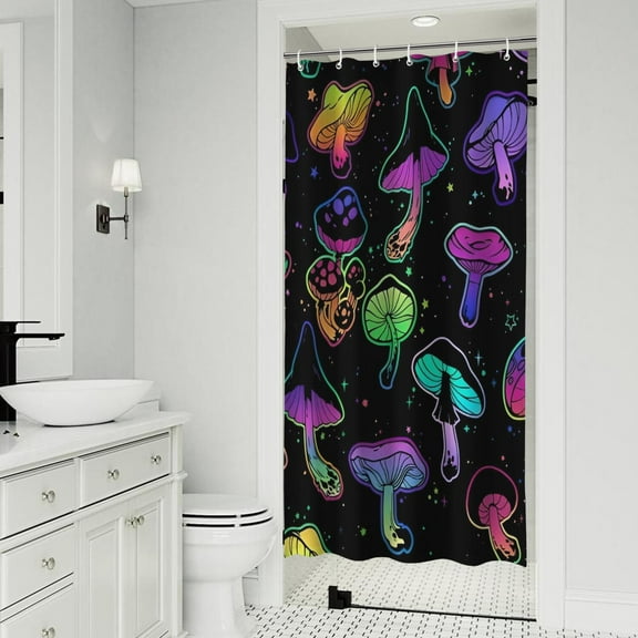 Purple Mushroom Star Black Pattern Shower Curtain 36"x72" ,Bathroom Decorative Shower Curtains Set with 12 Hooks,Modern Waterproof Washable Shower Curtain