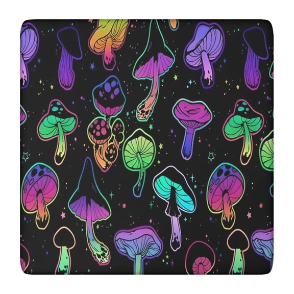 Purple Mushroom Star Black Pattern Square Fitted Tablecloth with Elastic Edge,Square Table Cover,Washable Elastic Table Cover for Home Kitchen Party Decor 36"x36"