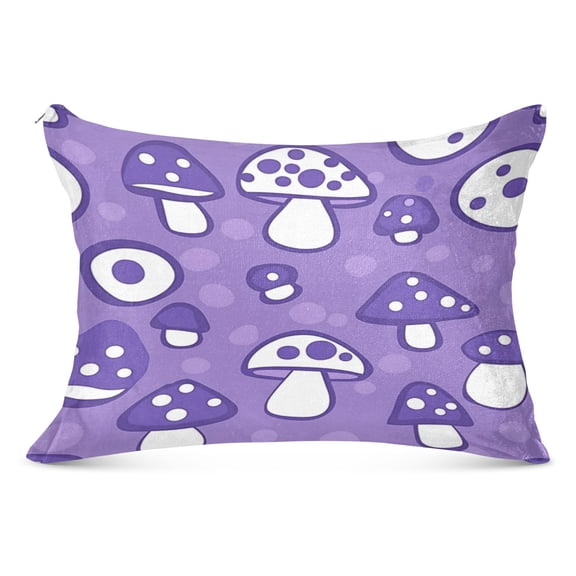 Purple Mushrooms 20x40" Plush Pillow Case, Zippered Bed Pillow Cover for All Seasons Use