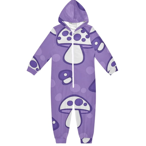 Purple Mushrooms One Piece Pajamas Soft Jumpsuit Cozy Sleep and Play Romper Zipper and Pockets 4T