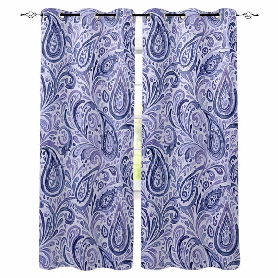 Purple Navy Blue Blackout Curtains for Bedroom/Living Room, Thermal Insulated Kitchen Curtains, Retro Botanical Abstract Art Grommet Darkening Window Treatment Drapes 52"x63"x2
