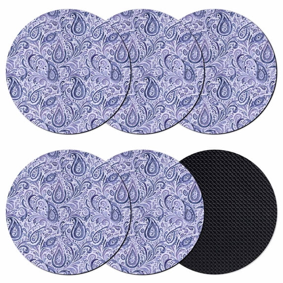 Purple Navy Blue Coasters Set of 6, Absorbent Coasters for Drinks, Retro Botanical Abstract Art Coaster for Desk Coffee Table Protection, Home Decor House Warming Gifts 4"