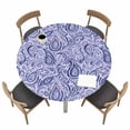 thumbnail image 1 of Purple Navy Blue Fitted Tablecloth with Elastic Edged, Round Table Cloth for Dining Table, Retro Botanical Abstract Art Waterproof Oil Proof Table Cover for Indoor Outdoor 55"-60", 1 of 8