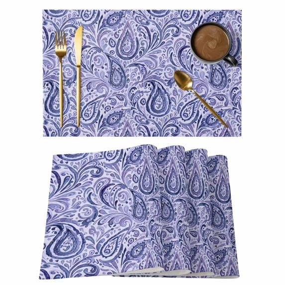 Purple Navy Blue Placemats Set of 8, Retro Botanical Abstract Art Placemats for Dining Table, Place Mats for Kitchen Tabletop, Waterproof Wipeable Dining Table Mats Set