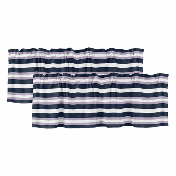 Purple Navy Blue Striped Valances for Windows, Decorative Rod Pocket Window Valance Curtains, Abstract Gradient Lines Art Short Curtain Drapes for Kitchen/Living Room, 2 Panels, 42" W x 12" L