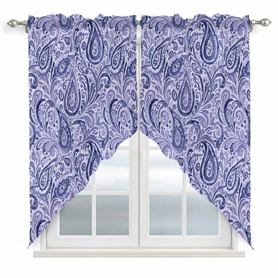 Purple Navy Blue Swag Valances for Windows, Kitchen Curtains 36 Inch Length 2 Panels Set, Retro Botanical Abstract Art Short Curtains for Small Windows Rod Pocket Cafe Curtains Drapes 28"x36"
