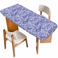 thumbnail image 1 of Purple Navy Blue Table Cloths for 8 Foot Rectangle Tables, Retro Botanical Abstract Art Patio Waterproof Elastic Fitted Tablecloths, Washable Rectangular Table Cover for Camping, 1 of 8