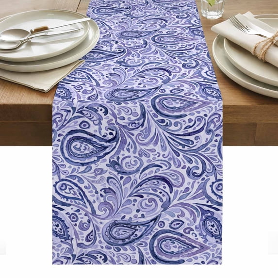 Purple Navy Blue Table Runner - 120 Inch Long, Kitchen Dining Table Runner Dresser Scarves, Retro Botanical Abstract Art Farmhouse Decor for Coffee Tables Wedding Party Banquet
