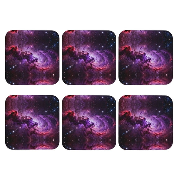 Purple Nebula Space Galaxy Leather Coasters for Drinks Perfect for Living Room, Kitchen, or Outdoor Use Set of 6 Square