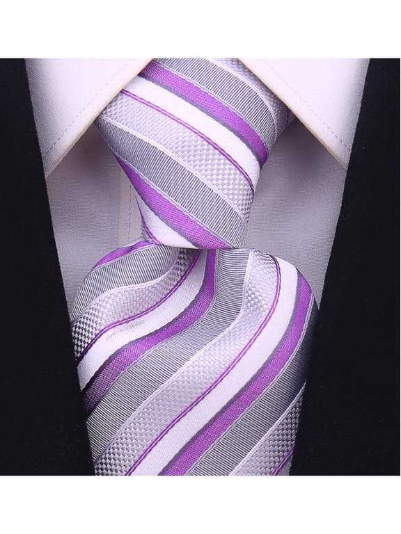 Purple Necktie - Purple Gray Jacquard Woven Striped Tie - Grey and Purple Ties