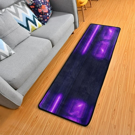 Purple Neon Design Elegant Area Rug 72" x 24" Non-Slip Polyester with Cotton Padding