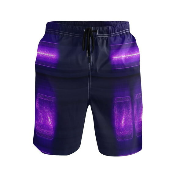 Purple Neon Design Medium Size Men's Quick Dry Beach Shorts with Mesh Lining, Lightweight