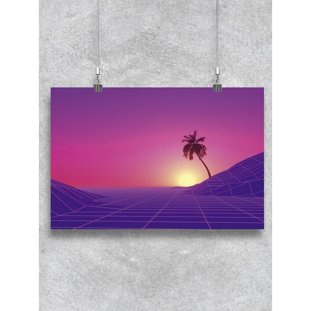 Purple Neon Wireframe Landscape Poster - Image by Shutterstock,