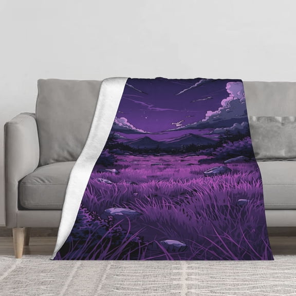 Purple Night Sky Flannel Fleece Throw Blanket, 280GSM Soft Warm Cozy Blanket for Couch Bed Sofa, Aesthetic Mountain Nature Landscape Print Blanket for Adults Kids, Home Decor