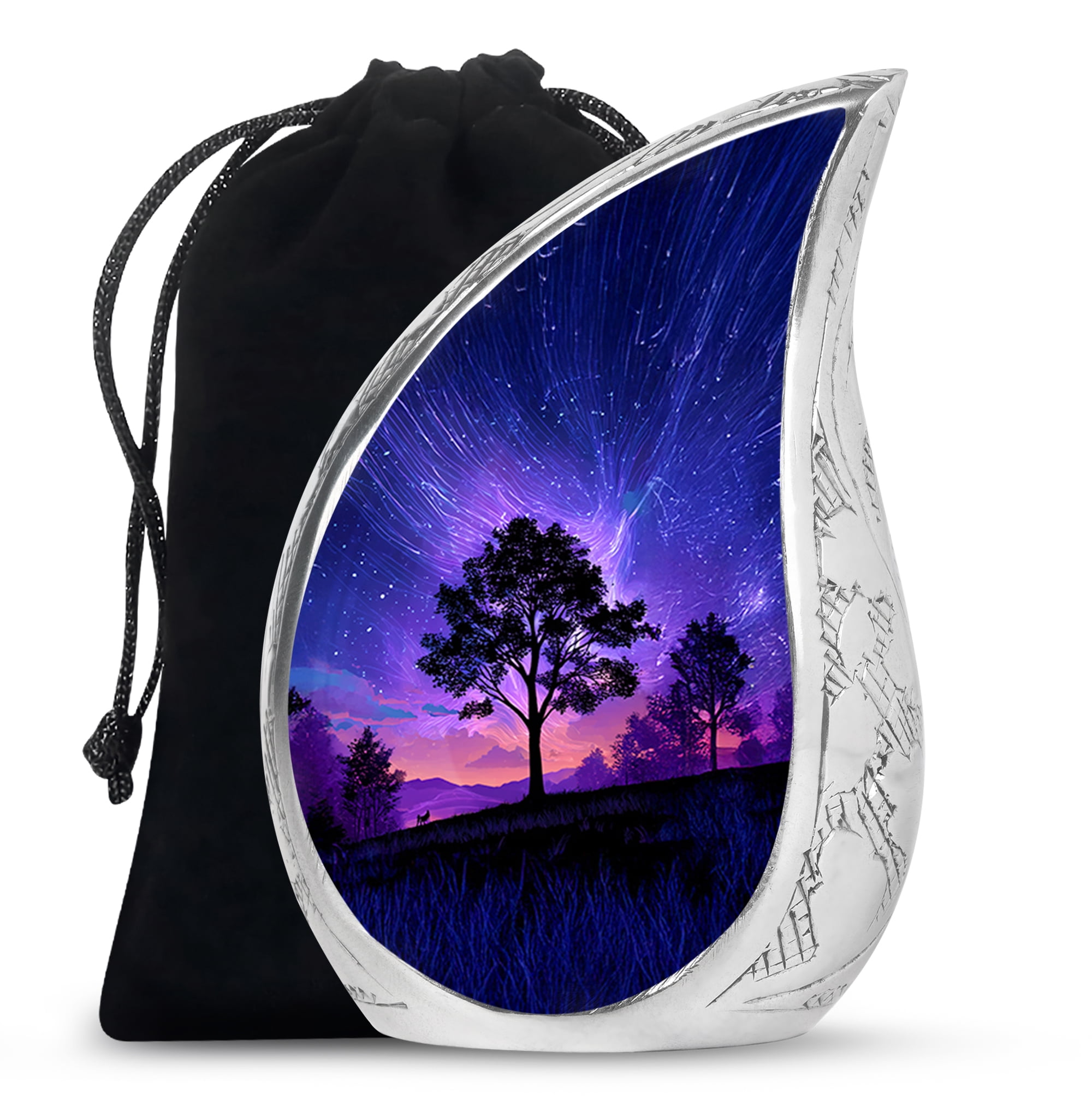 Purple Night With Trees Unique Large Urn For Ashes Adult Mom And Dad - Burial Ash Urns - Urns For Human Ashes Adult Women And Men - Decorative Gifts Ash Urn 10Inch & 200 Cubic Inches Capacity