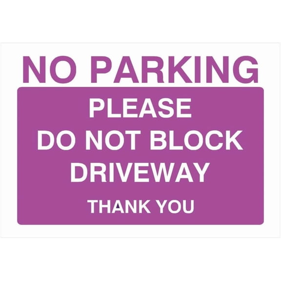 Purple No Parking Please Do Not Block Driveway Metal Tin Sign - 8x12 Inch - Caution Safety Warning Security Indoor & Outdoor Home Office Work