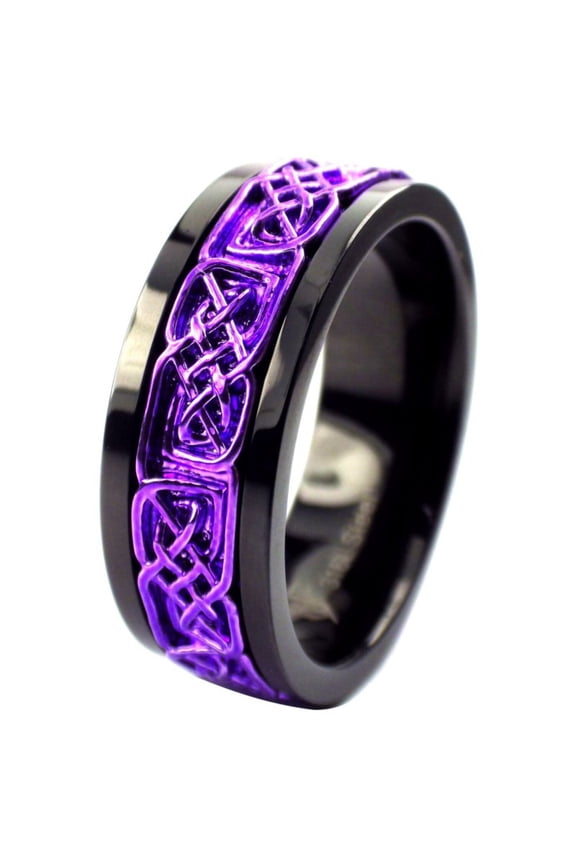 Purple Norse Viking Spinner Ring Black Stainless Steel Celtic Anti Anxiety Band Unisex Fantasy Forge Jewelry