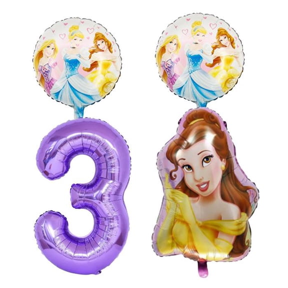 Purple Number 3 & Princess-Inspired Foil Balloon Set for 3rd Birthday Party Decorations, 4 Pieces