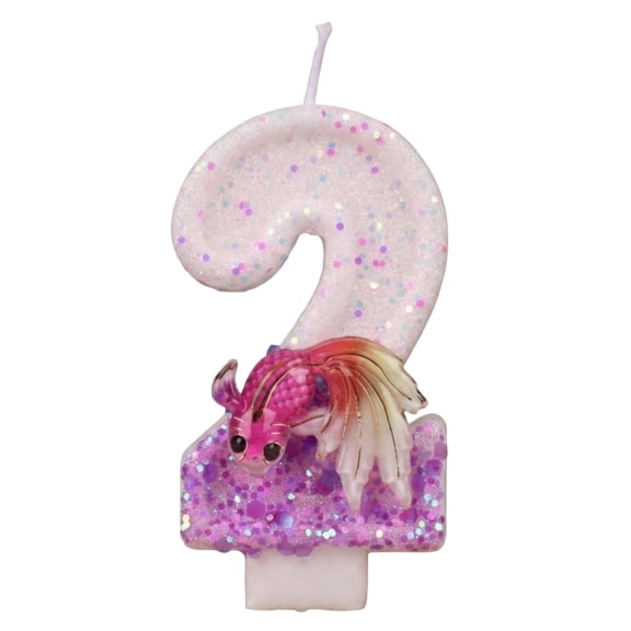 Purple Numeral Candle, Cartoon Little Fish Decoration for Birthday Party, Creative Sea Theme Cake Topper, Fun Anniversary Celebration Accessory, Number 2