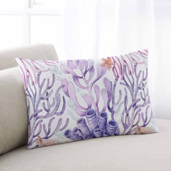 Purple Ocean Coral Throw Pillow Cover,Nautical Coastal Conch Starfish Summer Rectangle Decorative Pillow Case Protector Soft Cushion Cover Lumbar Pillowcase for Couch Sofa Bedroom Car Decor 12x20 In