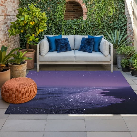 Purple Ocean Indoor Outdoor Rugs 4x6 Ft, Modern Galaxy Coast Lavender Purple Outdoor Patio Rugs Mat Washable Outside Area Rugs Carpet for Porch Deck RV Camping Pool Balcony Backyard