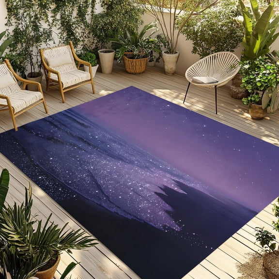 Purple Ocean Outdoor Rug 6x9 ft Modern Galaxy Coast Lavender Purple Non Slip Patio Rug Washable Absorbent Large Outdoor Carpet Outside Mat for Porch RV Garden Camping