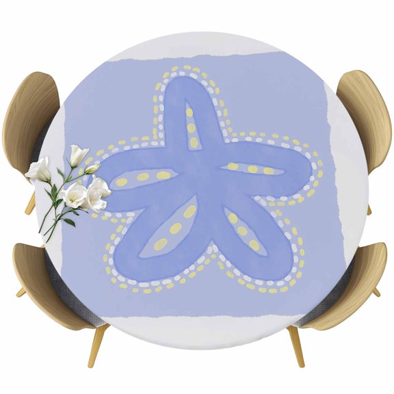 Purple Ocean Starfish Round Tablecloth 45-54 Inch Round Fitted Table Cloth with Elastic Edge, Modern Minimalist Marine Life Waterproof Table Cover Protector for Outdoor Picnic Party Dining