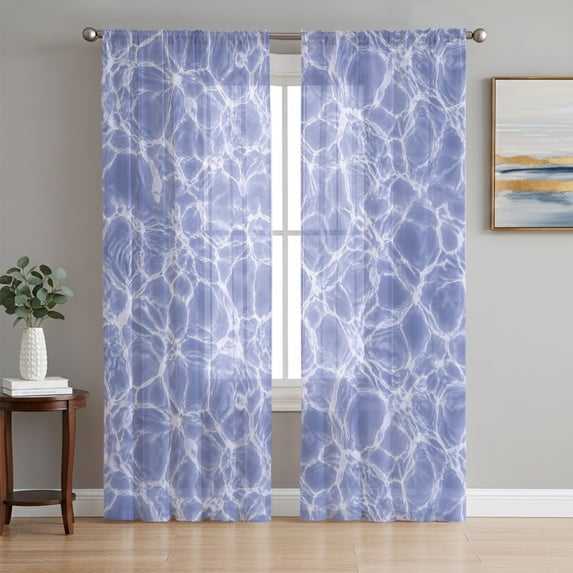 Purple Ocean Waves Sheer Curtains 63 Inches Long, Summer Sea Purple Coastal Light Filtering Window Curtains for Living Room/Bedroom, Rod Pocket Voile Sheer Curtain Drapes, 52"W x 63"L, 2 Panels