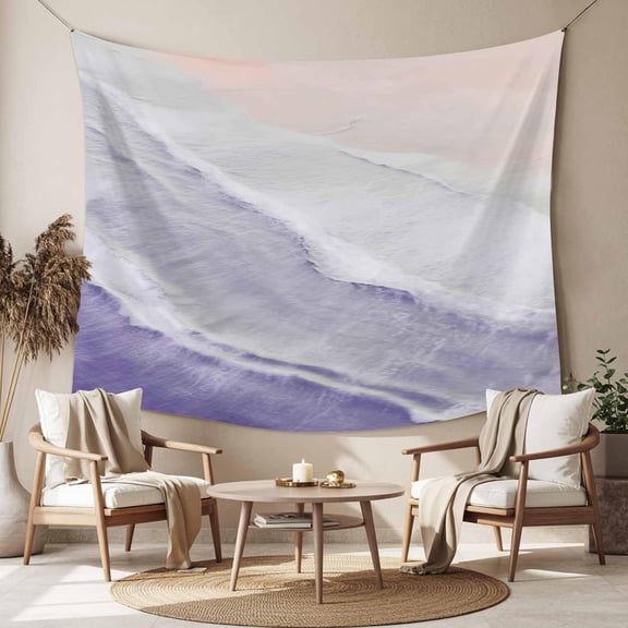 Purple Ocean Waves Tapestry Wall Hanging Ombre Beach Spray Art Decor for Bedroom Living Room Dorm Decorative Backdrop 60 x 90 Inch