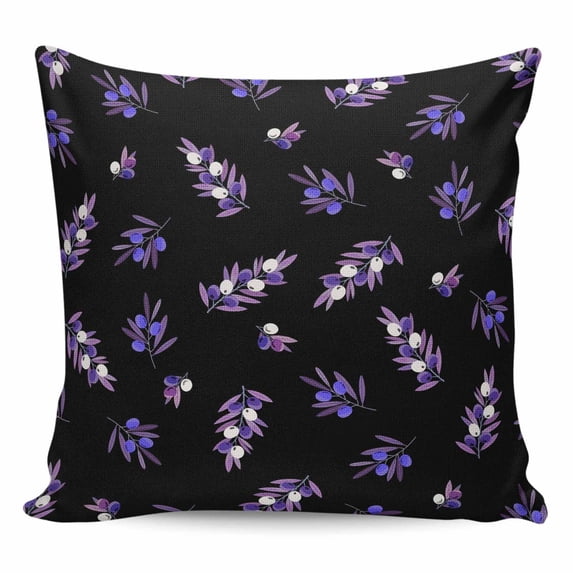 Purple Olive Fruits Pillow Covers 20x20 Inch Decorative Throw Pillow Cover, Spring Farm Branches Leaves Plants Black Sofa Pillowcases Accent Cushion Case Home Decor Bedroom Living Room