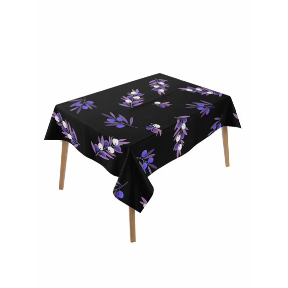 Purple Olive Fruits Table Cloth, Waterproof Tablecloth for Rectangle Tables, Spring Farm Branches Leaves Plants Black Reusable Washable Fabric Table Cover for Restaurant Kitchen Dining Tables 60"x84"