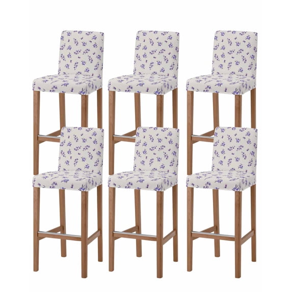 Purple Olive Leaves Bar Stool Covers Set of 6, Spring Pastoral Branches Plants Beige Stretch Bar Chair Covers with Backs, Removable Pub Counter Height Chair Cover for Kitchen Dining Room Cafe
