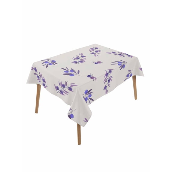 Purple Olive Leaves Table Cloth, Waterproof Tablecloth for Rectangle Tables, Spring Pastoral Branches Plants Beige Reusable Washable Fabric Table Cover for Restaurant Kitchen Dining Tables 52"x70"