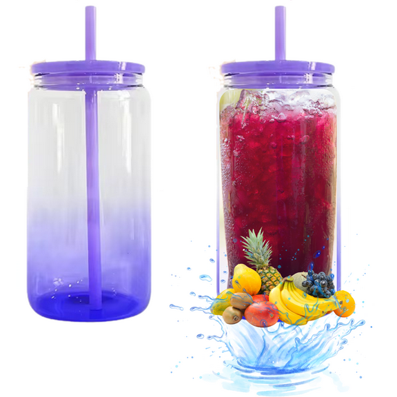 Purple Ombré Gradient 16oz Reusable Beer Can Cup Clear to Soft Tint Ombre Gradient Plastic
