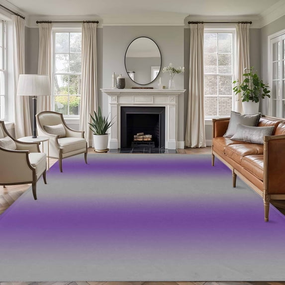 Purple Ombre Area Rug 6x9 FT, Non Slip Living Room Throw Carpet, Grey Modern Art Farmhouse Washable Soft Large Floor Carpet Non-Shedding Rug for Bedroom Dining Room Play Room