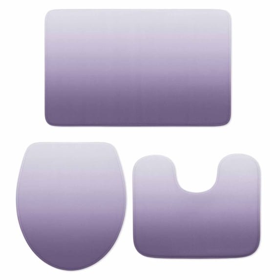Purple Ombre Bath Mat 3 Piece Bathroom Rug Set, White Gradient Modern Abstract Art Non Slip Bath Rug Contour Mat and Toilet Lid Cover, Absorbent Shower Mats Soft Bath Rugs and Mats Sets