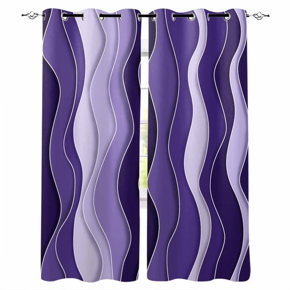 Purple Ombre Blackout Curtains for Bedroom Living Room Darkening Curtains 96 Inches Long Abstract Art Moire Ocean Waves Window Curtain 2 Panels Set Insulated Window Treatment Grommet Drapes 52"x96"