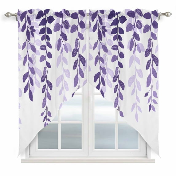 Purple Ombre Botanical Kitchen Window Curtains, Swag Curtains Valance for Bedroom Living Room Bathroom, Watercolor Country Pastoral Leaf Rod Pocket Window Curtain Block Drapes 2 Panels 36"x63"