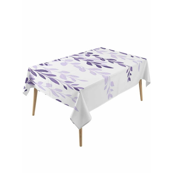 Purple Ombre Botanical Table Cloth, Watercolor Country Pastoral Leaf Waterproof Tablecloth for Rectangle Tables, Reusable Washable Fabric Table Cover for Restaurant Kitchen Dining Tables 60"x120"