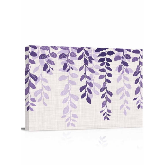 Purple Ombre Botanical Wall Art for Living Room,Canvas Picture Wall Decor for Bathroom Bedroom,Watercolor Pastoral Leaf Farmhouse Painting Artwork for Office Kitchen Hallway Dining Room Decor 24"x32"