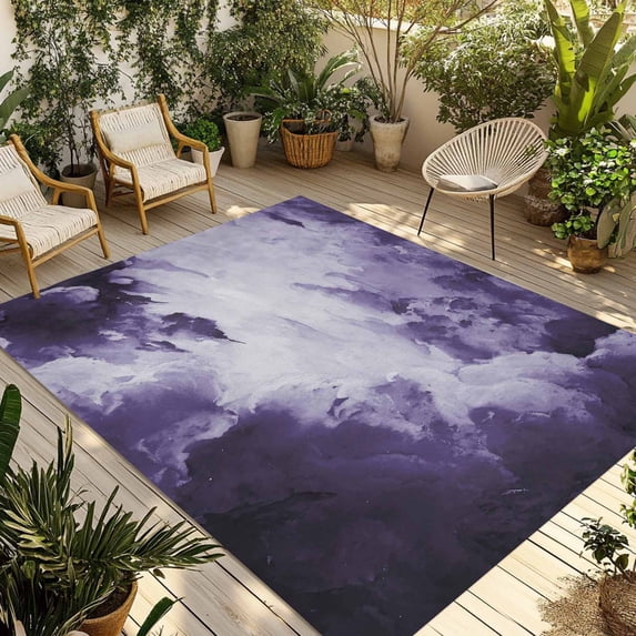 Purple Ombre Clouds Outdoor Rug for Patio/Deck/Porch, Non-Slip Large Area Rug 4 x 6 Ft, Modern Abstract Art Gradient Cloud Indoor Outdoor Rugs Washable Area Rugs, Reversible Camping Rug Carpet Runner