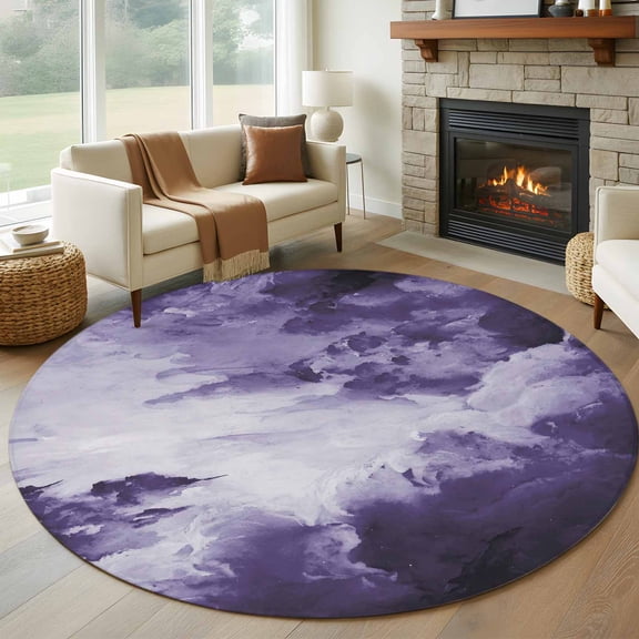 Purple Ombre Clouds Round Area Rug 6Ft Washable Circle Rugs for Bathroom Office, Modern Abstract Art Gradient Cloud Non-Slip Carpet Floor Mats Indoor Outdoor Carpet Runner Aesthetic Home Decor