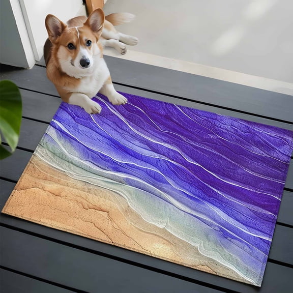 Purple Ombre Coastal Bathroom Mat 2x3 FT,Non Slip Small Kitchen Mat,Summer Nautical Beach Ocean Seaside Washable Soft Backed Front Door Throw Rug Indoor Outdoor Doormat for Entryway Sink