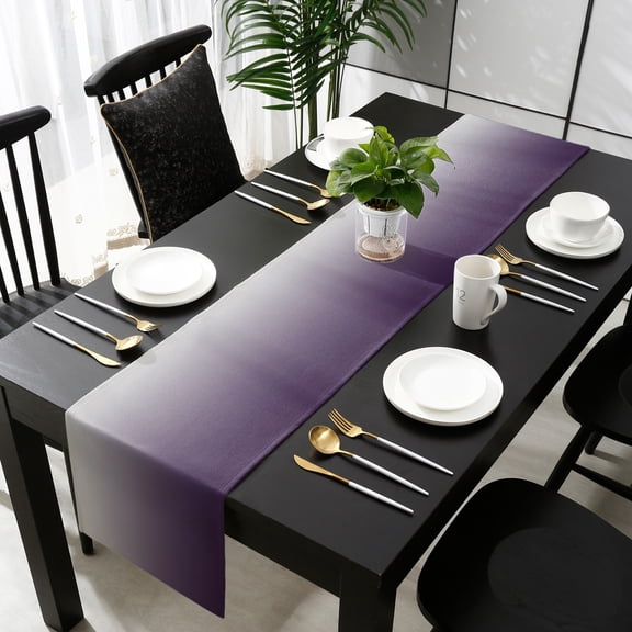 Purple Ombre Cotton Linen Table Runner 13 x 90 inch Farmhouse Gradient Modern Abstract Art Non-slip Rectangular Dining Table Decor for Wedding Party Holiday Dinner