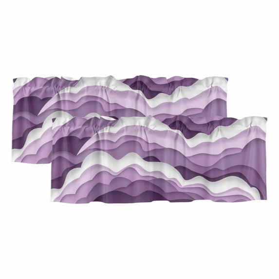 Purple Ombre Curtain Valances for Windows, Kitchen Valance Window Treatments Panel 2 Pack, Modern Geometric Moire Abstract Art Rod Pocket Short Curtains for Bathroom Bedroom 60 x 18 Inch