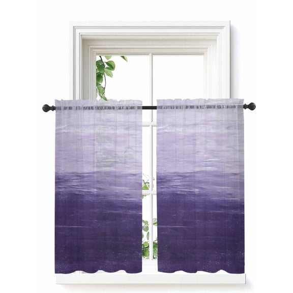 Purple Ombre Curtains 54 Inch Length, Sheer Curtains for Bedroom Living Room Window Modern Abstract Art Ocean Oil Painting Rod Pocket Voile Drapes Kitchen Curtains Small Half Window 42"x54" 2 Panels