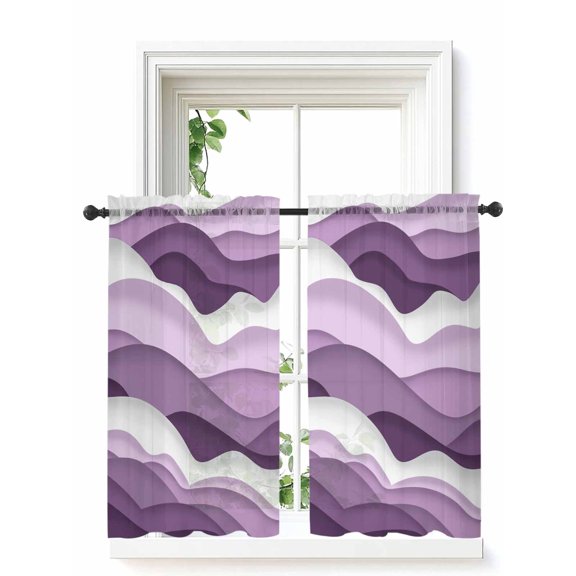 Purple Ombre Curtains 54 Inch Length, Sheer Curtains for Bedroom Living Room Window Modern Geometric Moire Abstract Art Rod Pocket Voile Drapes Kitchen Curtains Small Half Window 42"x54" 2 Panels